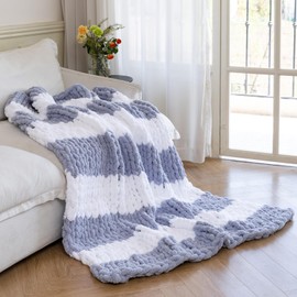 Larexius Chunky Knit Blanket - Luxury Soft Cozy 50 * 60 Throw Blanket,100% Woven Blanket Rope Knot Throw Blanket for Couch, Sofa, Home Decor, Gift - Machine Washable（White/Light Gray）