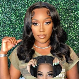 Wear And Go Glueless Wigs Human Hair Pre Plucked Pre Cut 4x4 Lace Closure Wigs Human Hair Body Wave Lace Front Wigs Human Hair Wigs for Black Women Beginner Friendly Natural Black 18 Inch