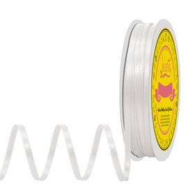 LEEQE Double Face Off White Satin Thin Ribbon 1/8 inch X 50 Yards Polyester Off White Ribbon for Gift Wrapping Very Suitable for Weddings Party Hair Bow Invitation Decorations and More