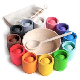 Wooden Color Matching Montessori Toy, Balls in Cups:_Small