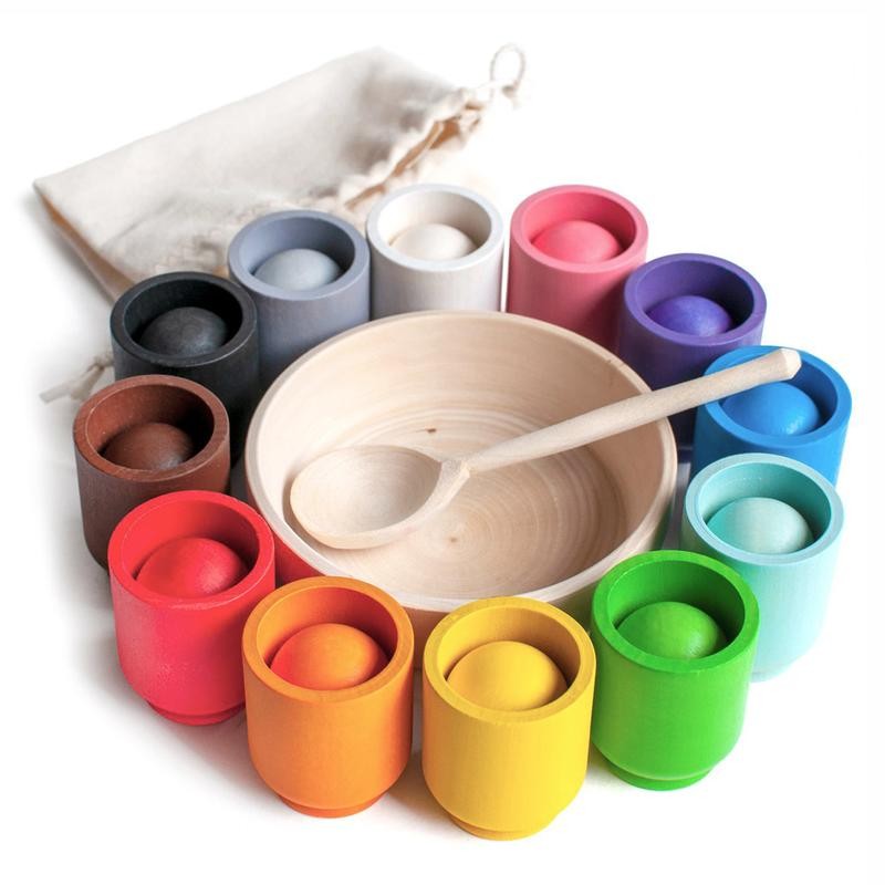 Wooden Color Matching Montessori Toy, Balls in Cups:_Small