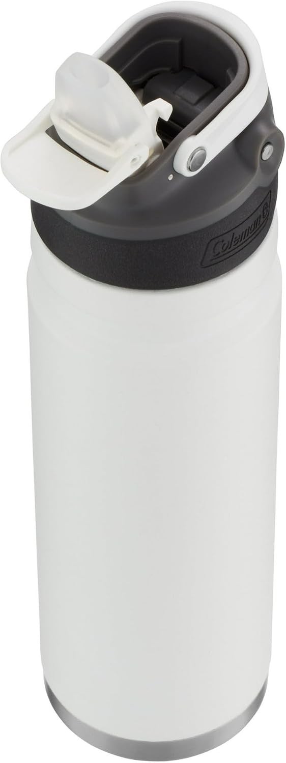 Coleman Switch AUTOSPOUT - Botella de agua aislada de acero inoxidable, 24 onzas, color blanco