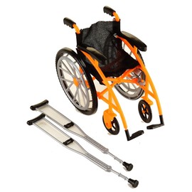 Dranvosk Dollhouse Miniature Wheelchair and Crutches Set for Dolls, Miniature Furniture Accessories, Mini Crutches Toy for Dollhouse Decor and Model Displays(Orange)