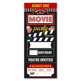 VAHATAN Movie Party Invitations 20 Pack Movie Party Ticket Invitations with Envelopes Invites Cards for Birthday Party