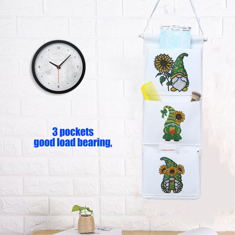 Hanging Storage Bag 3 Compartment Foldable Rhinestone Painting Pattern DIY