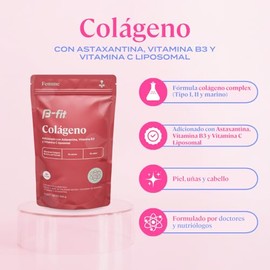 B-FIT B Colágeno con Astaxantina, Vitamina B3 y Vitamina C Liposomal, Polvo Sin Azúcar, Sin Sabor, 30 Porciones, 360g