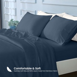 GOKOTTA Bamboo Pillow Cases King Size Set of 2, Reversible and Envelope Closure Cooling Pillowcases for Hot Sleepers and Night Sweats, Double Stitching - (20"*36") Navy Blue