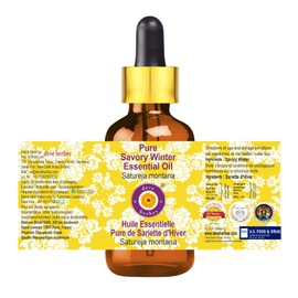 Deve Herbes Pure Savory Winter Essential Oil (Satureja Montana) with Glass Dropper Steam Distilled 100ml (3.38 oz)