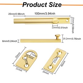 Solid Brass Surface Bolt, Heavy Duty Concealed Slide Surface Door Bolt with Screws, Door Slide Bolt Anti Theft Security Door Latch Lock for Windows, Bathroom (Gold, 4 Inch)