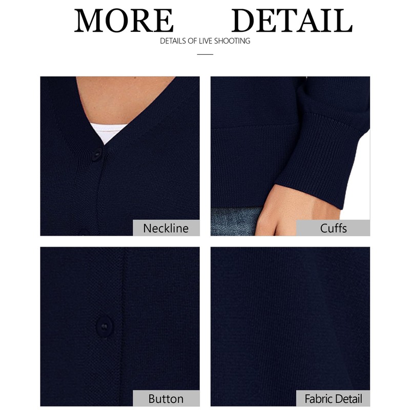 Anelune Women's Cardigans Button Down V Neck Casual Sweater Open