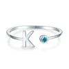 925 Sterling Silver Initial Letter Birthstone Rings for Women Adjustable