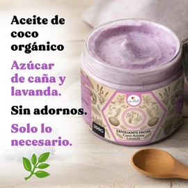 Exfoliante Facial - Natural - Orgánico - Suave - Limpieza - Aceite de Coco - Olor a Lavanda - Vitamina E - Azúcar de Caña - Fácil de usar -Skin Care - 200 g - Ga Tlali - Cuidado de piel
