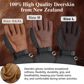 Intra-FIT Deerskin Ski Gloves for Men Women, Winter Cold Weather Gloves,Waterproof & Warth Insulated Snow Snowboarding Gloves (5098-Brown#4338, Small)