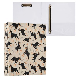 Funny Cartoon Doberman Dog and Bones 3 Ring Binder 1.5" Decorative D-Ring Binder with Clipboard&3 Clear Pockets, Holds 200 Sheets A4 Size Paper Waterproof Binders for School Home Office