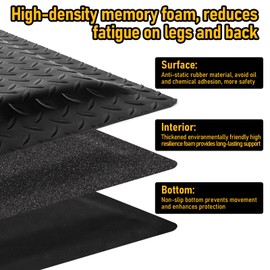 Nisorpa Anti Fatigue Mats Industrial 3' x 6' 15/16" Thick Ergonomic Standing Floor Mat Kitchen Mat for Standing Heavy Duty Commercial Diamond Plate Border Safety Support for Leg & Back Pain, Black