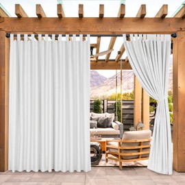 BONZER Waterproof Outdoor Curtains for Patio Porch Pergola Cabana, Weatherproof Wide Tab Top Outdoor Curtains for Gazebo, Deck, 1 Panel, 100x84 Inch, White