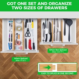 Bamboo Drawer Dividers Organizer with Inserts, Expandable from 12.5-21.7", Adjustable Drawer Organizer Separators for Utensils, Dresser, Bedroom, Bathroom, Closet, Clothing, Office (Beige)