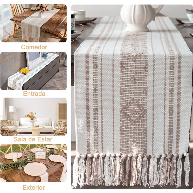 Camino de Mesa con Borlas Elegante Table Runner Boho para