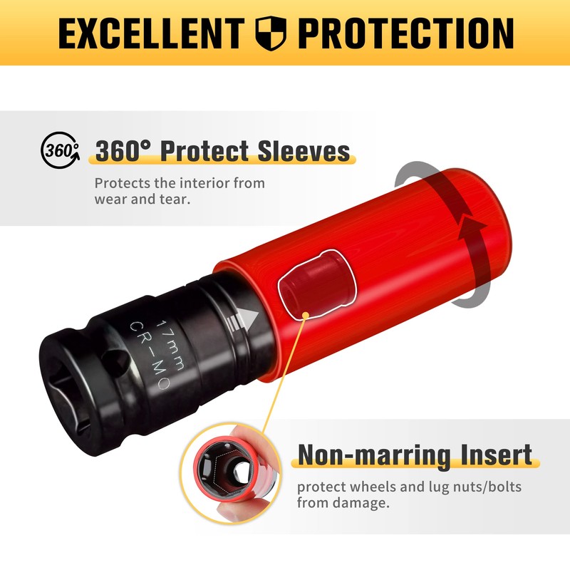 BOEN 1/2" Drive Impact Lug Nut Socket, 7 Pieces Non-Marring