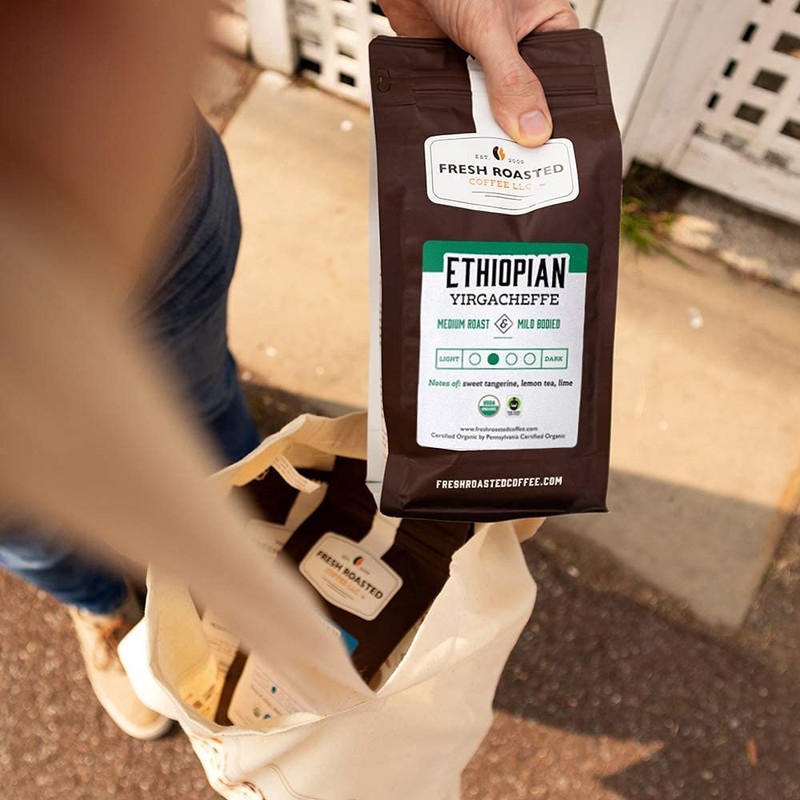 Fresh Roasted Coffee, Organic Ethiopian Yirgacheffe, 12 oz, Medium Roast,