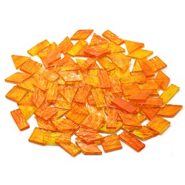CHICSHIS Large Textured Transparent Glass Mosaic Tiles, 200G Vibrant 4 Shapes Stained Glass Pieces for DIY Mosaic Crafts Bulk, 70pcs Mosaic Glass Tiles for Mosaic Art Decor, Pumpkin