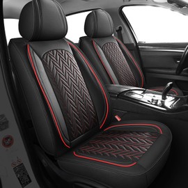 MIROZO Front Seat Covers Universal, 2PCS Car Seat Covers Waterproof Vehicle Seat Covers Faux Leather Car Seat Cover for Cars SUV Pick-up Truck Sedan Seat Cover Set (2PCS Front, Black and Red)