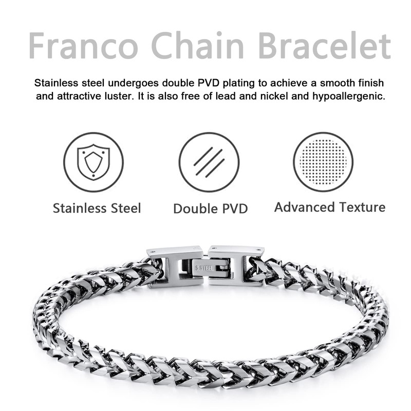 Qumfole Bracelets for Men-Stainless Steel Fold Over Clasp Franco Chain