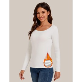 Bonneuitbebe 2 Pack Thermal Shirts for Women Cold Weather Scoop Neck Underwear Tops Comfort Long Sleeve Baselayer Tops