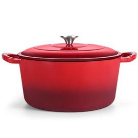 TeamFar Enameled Cast Iron Dutch Oven, 7qt Dutch Oven Pot Nonstick Cookware with Lid & Dual Handles for Bread Baking, Cooking, Oven Safe up to 500℉ & Various Stovetops, Healthy & Heavy Duty - Red