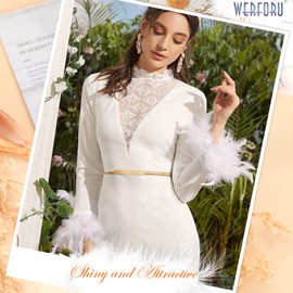 WERFORU Women Skinny Metal Waist Belt Gold Waistband Elastic Metal Chain Waist Belt for Dress,Suit for waist size 25"-30"