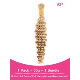 Human Braiding Hair for Boho Braids Honey Blonde Deep Water Wave Bulk Human Hair for Braiding 14 Inch 1 Bundle 50g #27 Wet and Wavy Curly Bohemian Extensions No Weft Bundles