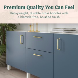 French Furniture Fittings Cupboard Handles, Set of 6 Door Handles, Matt Brushed Brass Cabinet Handles for Kitchen Cupboards, Contemporary Curved Pull Handles, Durable, Stylish, Easy to Install, 128mm