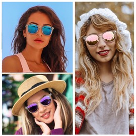 Joopin Oversized Square Sunglasses Polarized Sun Glasses UV400 Clear Frame Shades for Women Men Trendy Mirrored Sunnies (Pink + Blue + Purple)