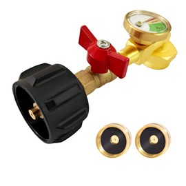 Propane Refill Adapter for 1 lb. Tanks, 90-Degree Brass Propane Adapter with Valve and Gauge, 20lb to 1lb Converter for Grilling, Camping, Portable Stove, 2 Caps Included - Easy and Safe Refilling