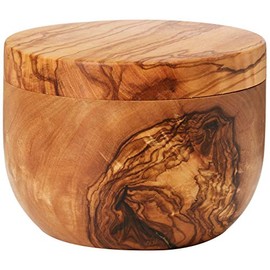 Berard Olive Wood Salt Container, Diameter 11 cm, with Gift Box, Unique Thanks to Unique Grain, Olive Wood Bowl Made from One Piece, Salt Pot with Lid, Spice Storage