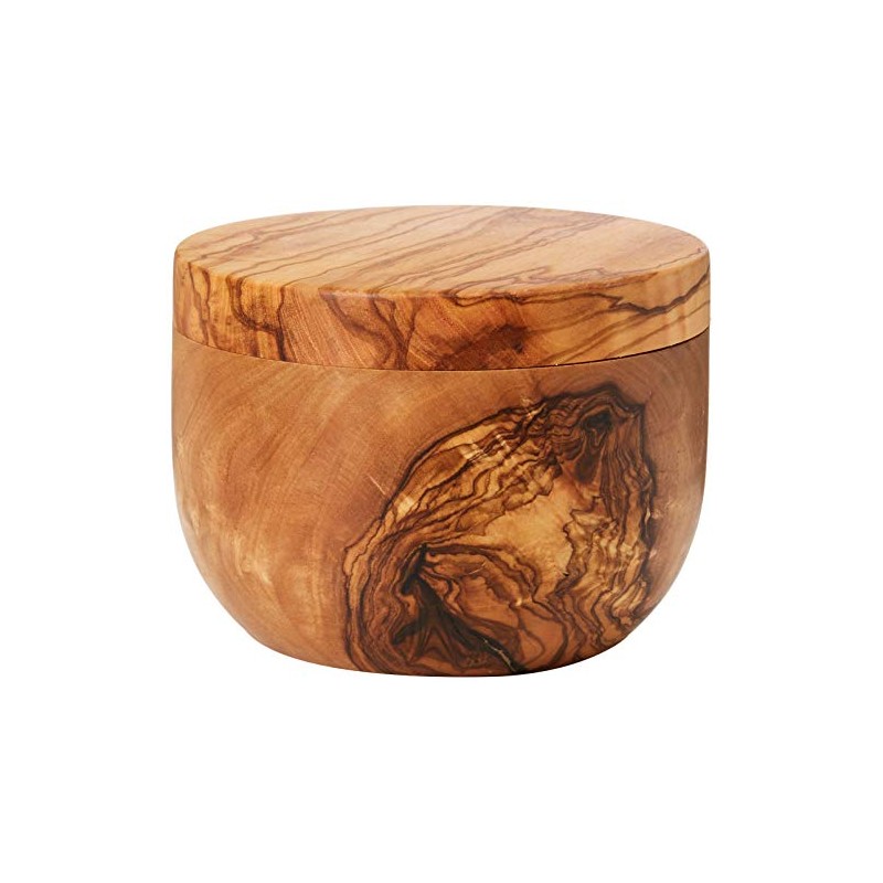 Berard Olive Wood Salt Container, Diameter 11 cm, with Gift