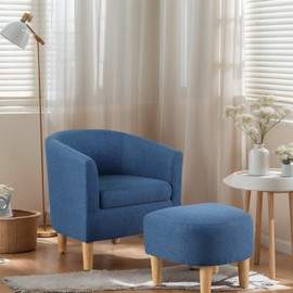 Accent Arm Chair Linen Fabric Upholstered Single Sofa With Ottoman Living Room