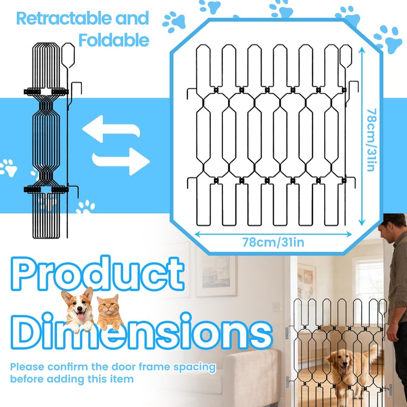 Retractable Metal Dog Gate for Front Door, Bite-Proof Pet Door