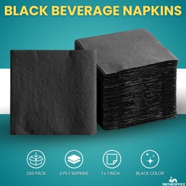 1InTheHome Black Cocktail Napkins, Beverage Napkins, Cocktail Napkins Paper, 2-Ply, Disposable, Unfolded, 9 1/2 Inches, 250 Pack