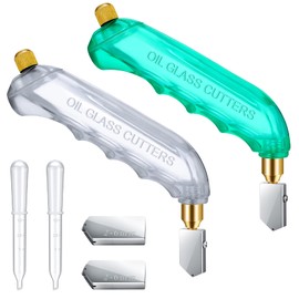 Honoson 6 Pcs Pistol Grip Oil Feed Glass Cutter Stained Glass Supplies Cutters Tools and 2-6mm Replaceable Cutting Heads and Cutting Oil Reservoir for Panes Window Mirrors Scoring(Green, White)