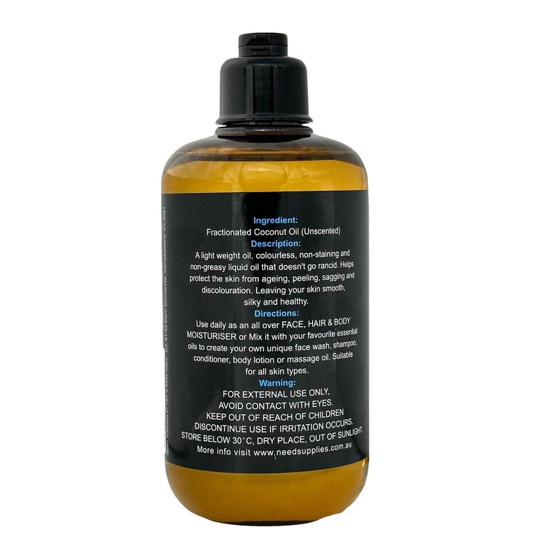 100% Pure Organic Fractionated Coconut Oil 100ml, 200ml to 20L