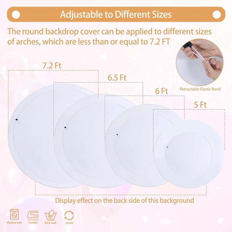 Haefoo 7.2FT White Round Backdrop Cover for 5 to 7.2ft