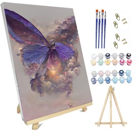 hyzsj Paint by Numbers Kit for Adults with Frame, Butterfly Paint by Number Canvas, Paint by Numbers with Easel, DIY Paint by Number Kits for Home Wall Decor（11.8x15.7inch