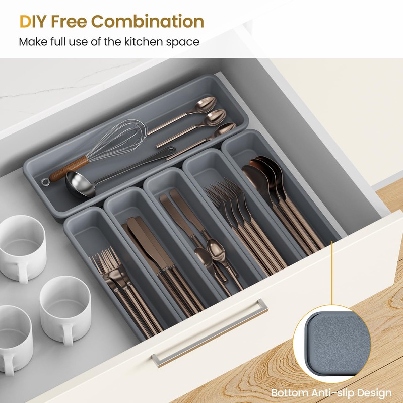 6 Pack Silicone Drawer Organizer for Kitchen, DIY Free Combination