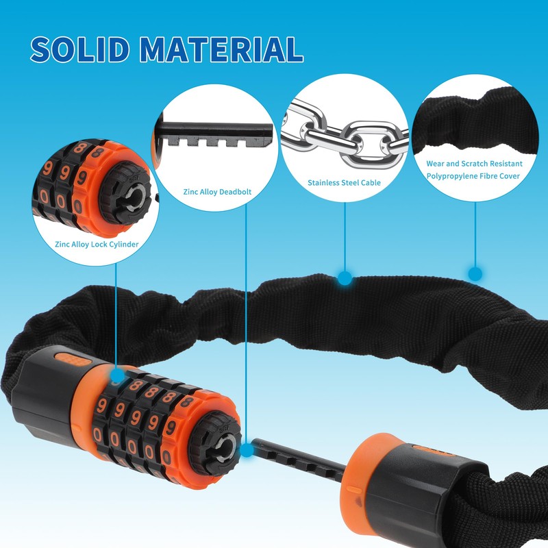 BULLSPANN 0.9 m Universal Security Bicycle Lock, Rustproof Bicycle Chain