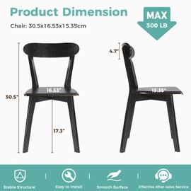 MORDEER Solid Wood Dining Chairs Set of 2, Mid Century Modern Dining Room Chairs with Curved Backrest, Wooden Armless Kitchen Chairs for Dining Room, Space Saving, Stackable Dining Chairs, Black
