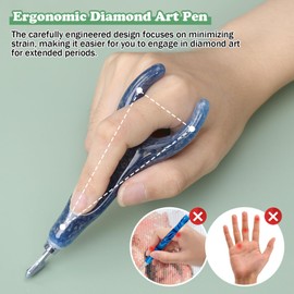 Diamond Painting Pen Kits with Angled Metal Tips,Ergonomic Diamond Art Pen and 5Pcs Silver 45 Degree Stainless Steel Screw Thread Multi Placer,Diamond Drill Pens for DIY Diamond Art