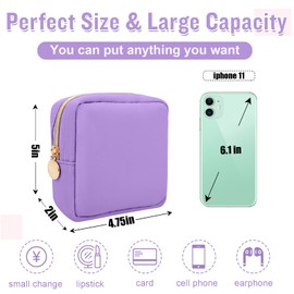 izuzta - Organizador de bolsa de maquillaje de nailon para viajes, bonita bolsa para monedas, Púrpura, Mini