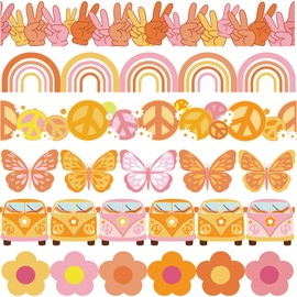 170Ft Boho Bulletin Board Borders Retro Groovy 70s Classroom Decoration Bulletin Board Decor Paper for Classroom School Office Bulletin Board Decorations, 6 Styles