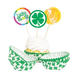 100 Pieces St. Patrick's Day Cupcake Toothpick Topppers and Paper Liner Cups - Party Supplies - Makes 50 Cupcakes